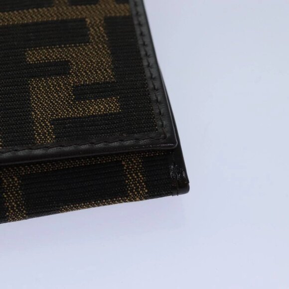 FENDI Zucca Canvas Long Wallet Black Brown Silver Auth am6788 - Picture 3 of 16
